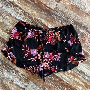 Black and Purple Athletic Shorts with Elastic Waistband